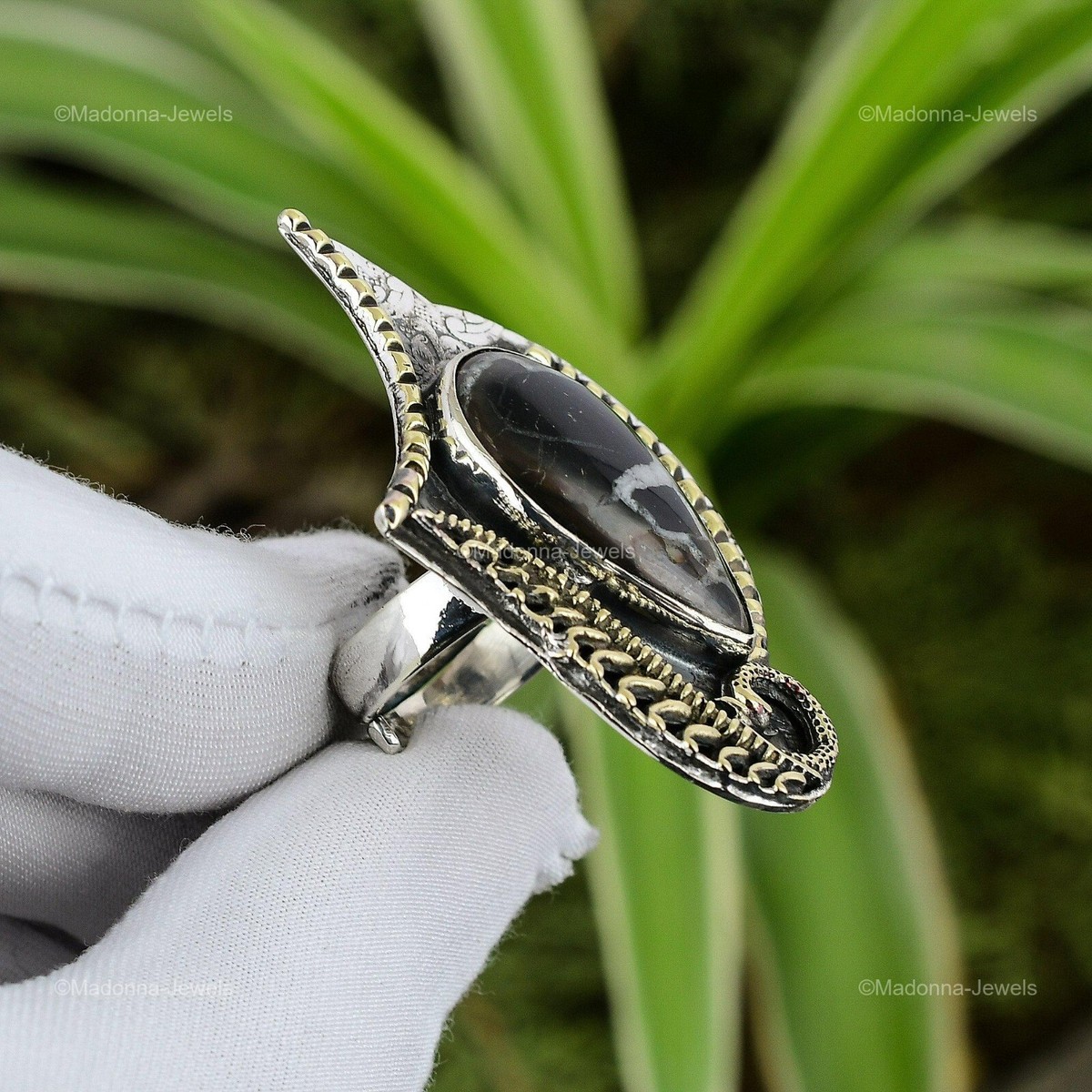Natural Moroccan Mud Crack Fossil 925 Silver Stackable