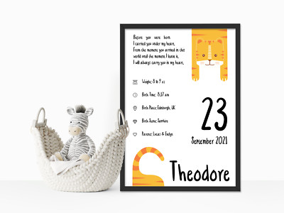 Personalisierte Geburtsstatistik Baby Druck Schild, individuelle Geburtsanzeige Kinderzimmer Wand