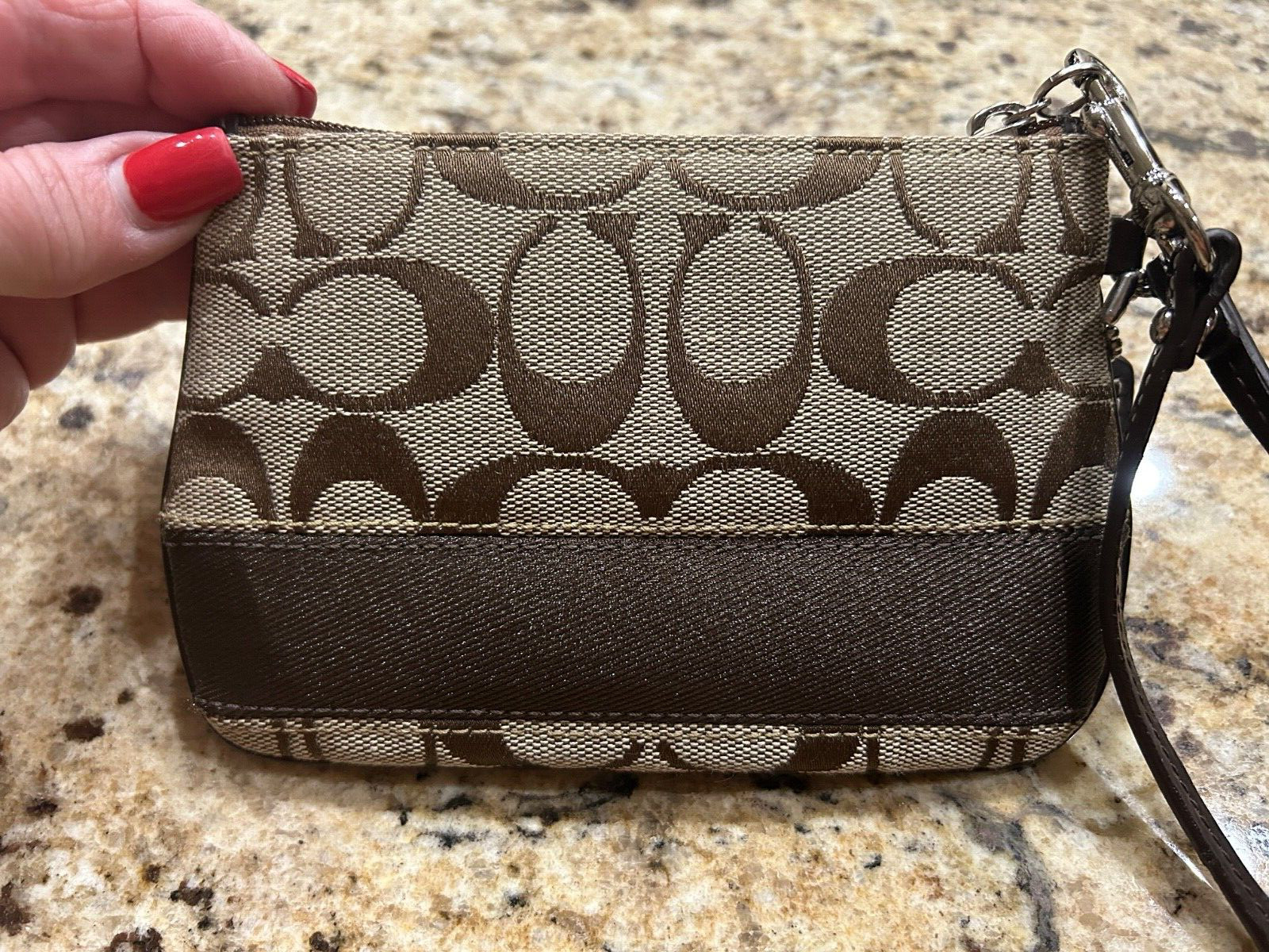 Coach Authentic Brown Coin Change Monogram Logo Purse Wristlet