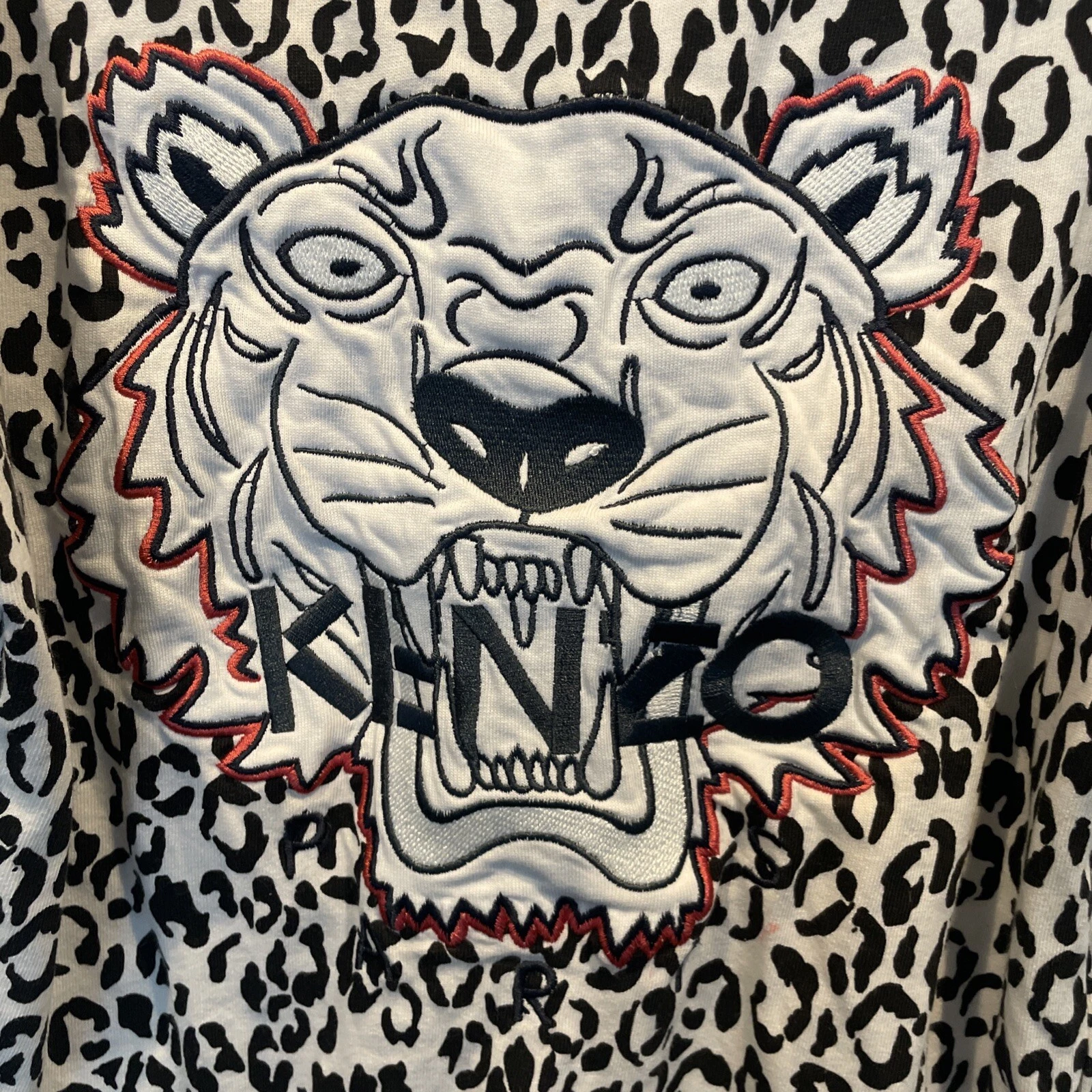 KENZO Vestito Maglione Grafico Bambina 10 Anni Bianco Nero Stampa Animalier Cotone