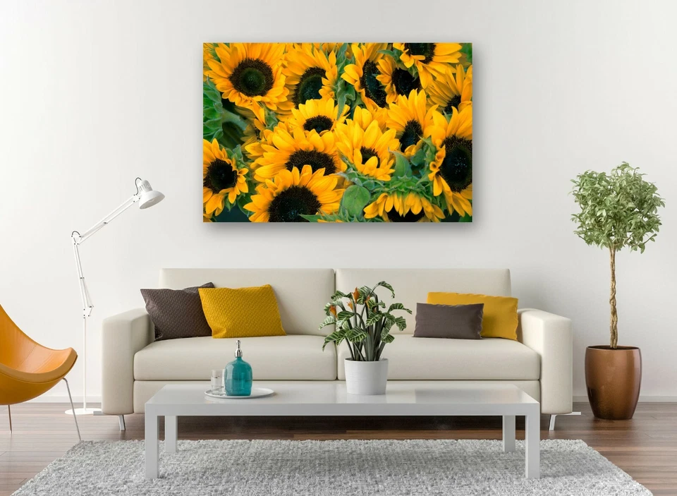SUNFLOWERS -DEEP FRAMED CANVAS FLORAL WALL ART PICTURE PAPER PRINT-YELLOW GREEN - Image 2 of 4
