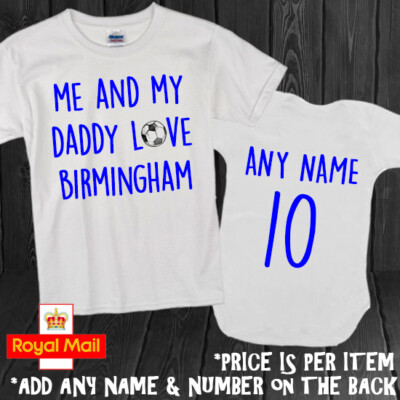 Birmingham Daddy Mummy Grandad Personalised Bodysuit Babygrow Romper Football