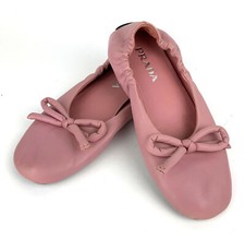 PRADA Pink Bow Front Leather Ballet Shoes Sz 36 Made in Italy EUC 680 MSRP  