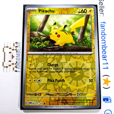 Pikachu REVERSE HOLO card 025/165 Scarlet & Violet 151 Pokemon