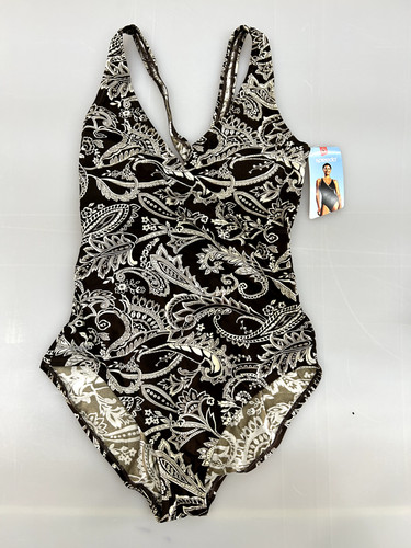 Speedo Size 14 Women's 1-Piece SwimSuit Brown & Beige Summer Bathing Swim Suit