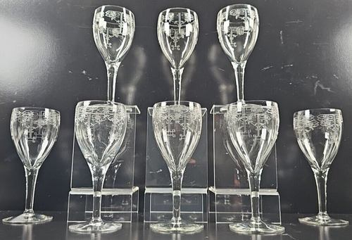 (8) Fostoria Floral Etch Wine Glasses Set Depression Elegant Clear Stemware Lot - Picture 4 of 24