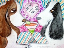ENGLISH SPRINGER SPANIEL Drinking a Martini Pop Vintage Art 8 x 10 Signed Print