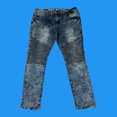 Vintage Raw X Jeans Mens Size 38x32 Standard Biker Moto Slim Stone Washed Denim