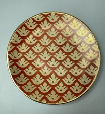 L'Objet Fortuny Canestrelli Canape Snack Plate Orange 24K Gold Accents 6"