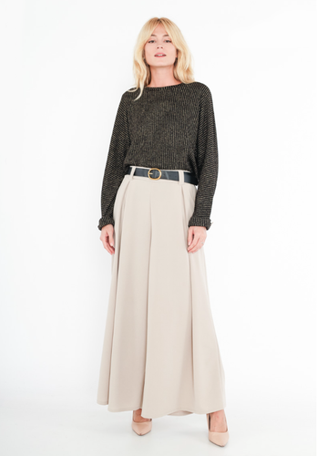 Women Navy Casual Chiffon Oversize Adjustable Waist Wide Leg Pant with Belt - Picture 13 of 17