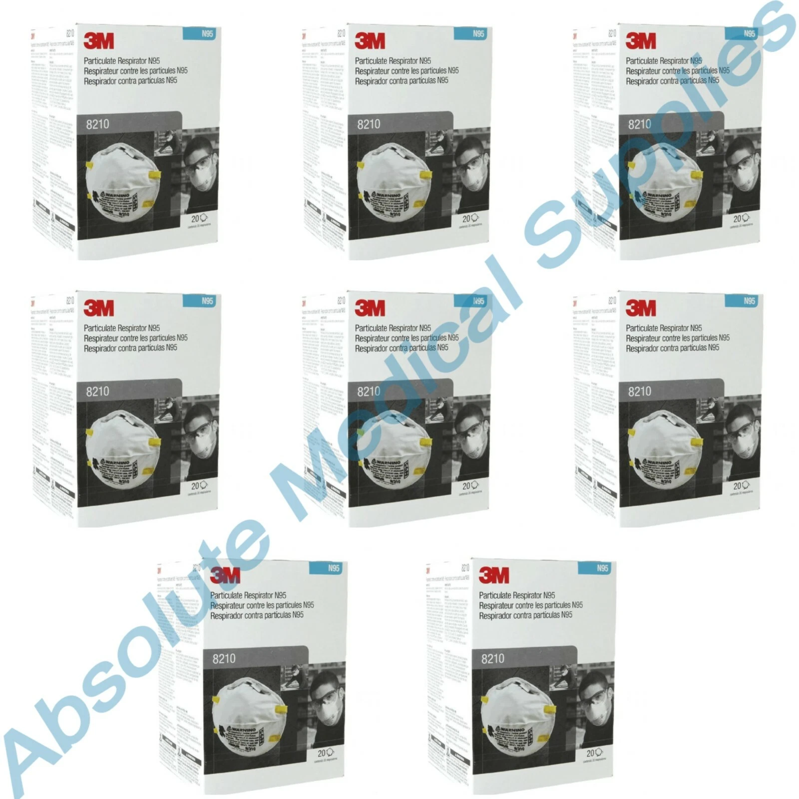 *160-Pieces* 3M Particulate Respirator N95 Protective Face Mask W/Noseclip 8210