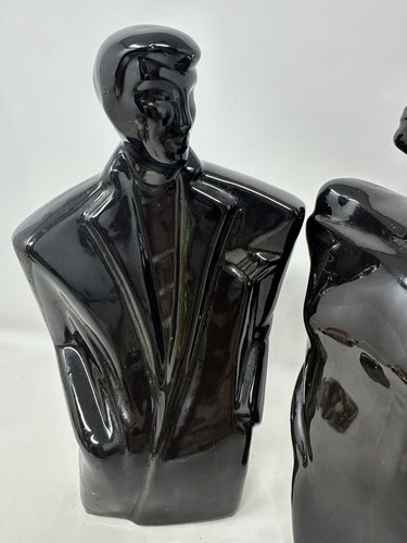 Vintage Art Deco Ceramic Man and Woman Statues Modernist 80s Pair - Picture 2 of 8