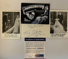 FRANKENSTEIN AUTOGRAPHED SIGNED MAE CLARKE CARD BORIS KARLOF