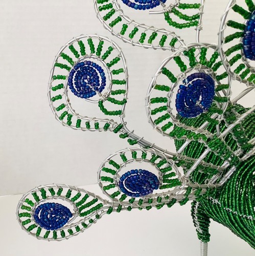 Beadworx 12" Peacock Wire and Bead Sculpture Figurine Blue, Purple & Green - Picture 5 of 13