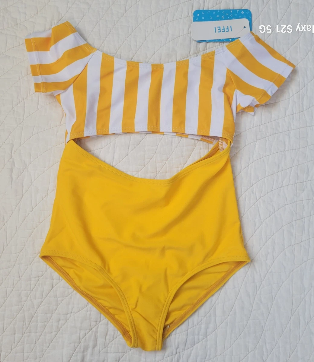 Yellow striped one piece swimsuit 2025