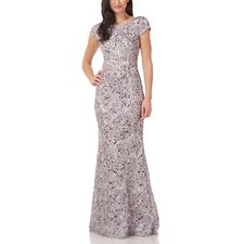 JS Collections Embroidered Short Sleeve Gown Dusty Lavender Size 6