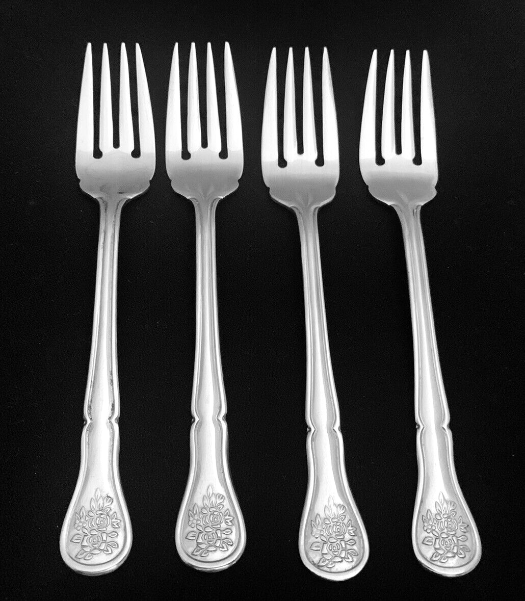 PFALTZGRAFF All Stainless TEA ROSE Set Of 4 SALAD FORKS 6 3/4" Flatware