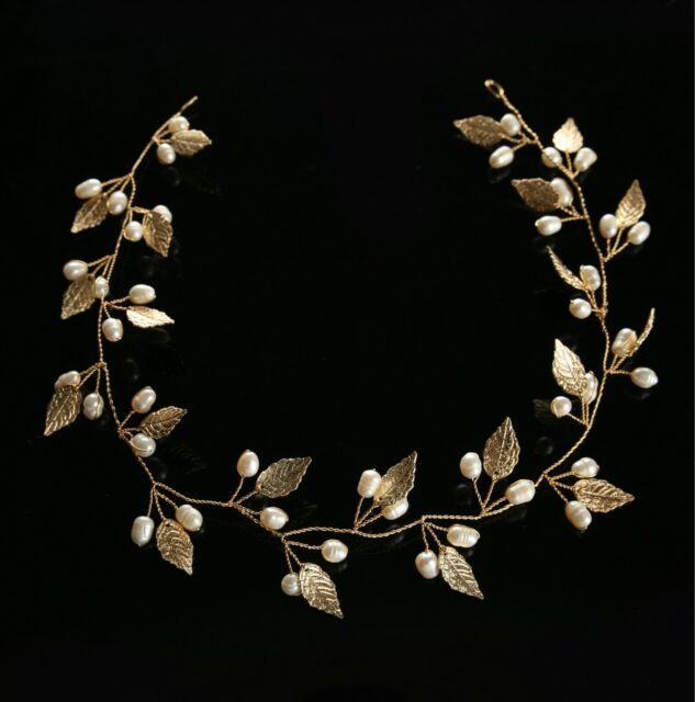 Leaves Pearls Handmade Wedding Queen Princess Prom Tiara Headband Gold Silver