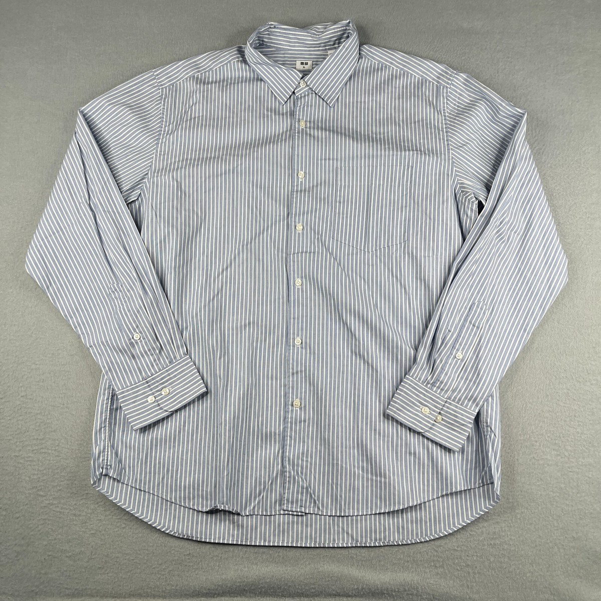 Uniqlo Shirt XL Blue White Striped Casual Preppy Button Up Long Sleeve Mens  | eBay