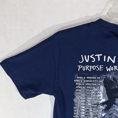 Justin Bieber 2016 Purpose World Tour T-Shirt S - Navy Blue
