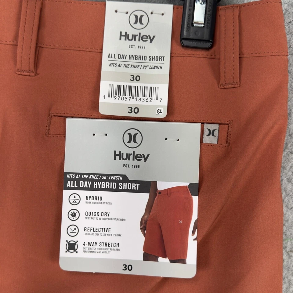 Pantalones Cortos Hurley Para Hombres Todo el Día Híbridos 30 Naranja Chino Tech Elastizados Frente Plano NUEVO Foto 2 de 4