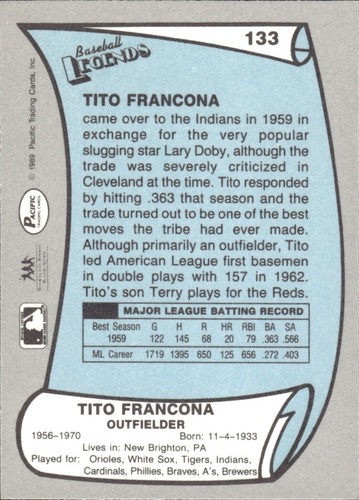 1988 and 1989 Pacific Baseball Legends MLB Set Break #1-#220 — You Choose! - Picture 265 of 441
