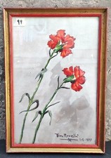 DIPINTO OLIO SU TELA FIORI ROSSI FIRMATO TOM NOVELLI 79  QUADRO CORNICE IN LEGNO