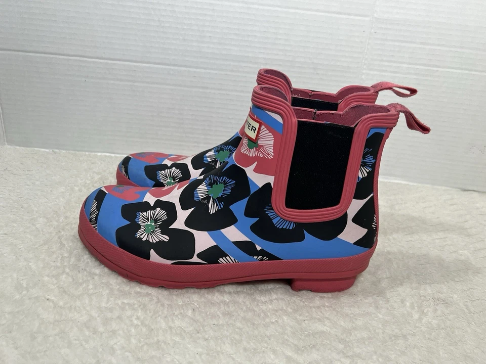 Hunter Original US Women’s 10 Pink Floral Stripe Peony Chelsea Ankle Boots - Image 4 of 4