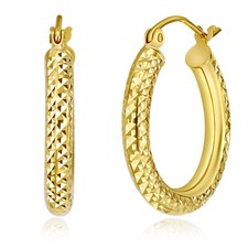 Wellingsale 14k Yellow Gold Diamond Cut 3mm Hoop Earrings 20 x 20 mm 