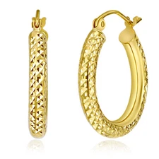 Wellingsale 14k Yellow Gold Diamond Cut 3mm Hoop Earrings (20 x 20 mm)