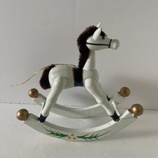 Vintage Wooden Rocking Horse Ornament White Large Christmas Decoration