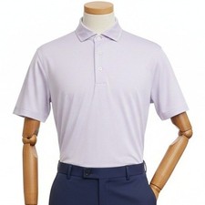 RLX Ralph Lauren Mens Golf Polo Shirt Purple White Stripe Short Sleeve Sz Large