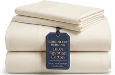 Queen Sheets 4 Piece Egyptian Cotton 16 Inch Deep Pocket Ivory Good Sleep Size