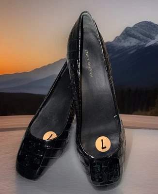 New Women Tory Burch Georgia Pump Black Croco Logo Low Heel Shoes ,Sz. 7 M - Image 1 of 4