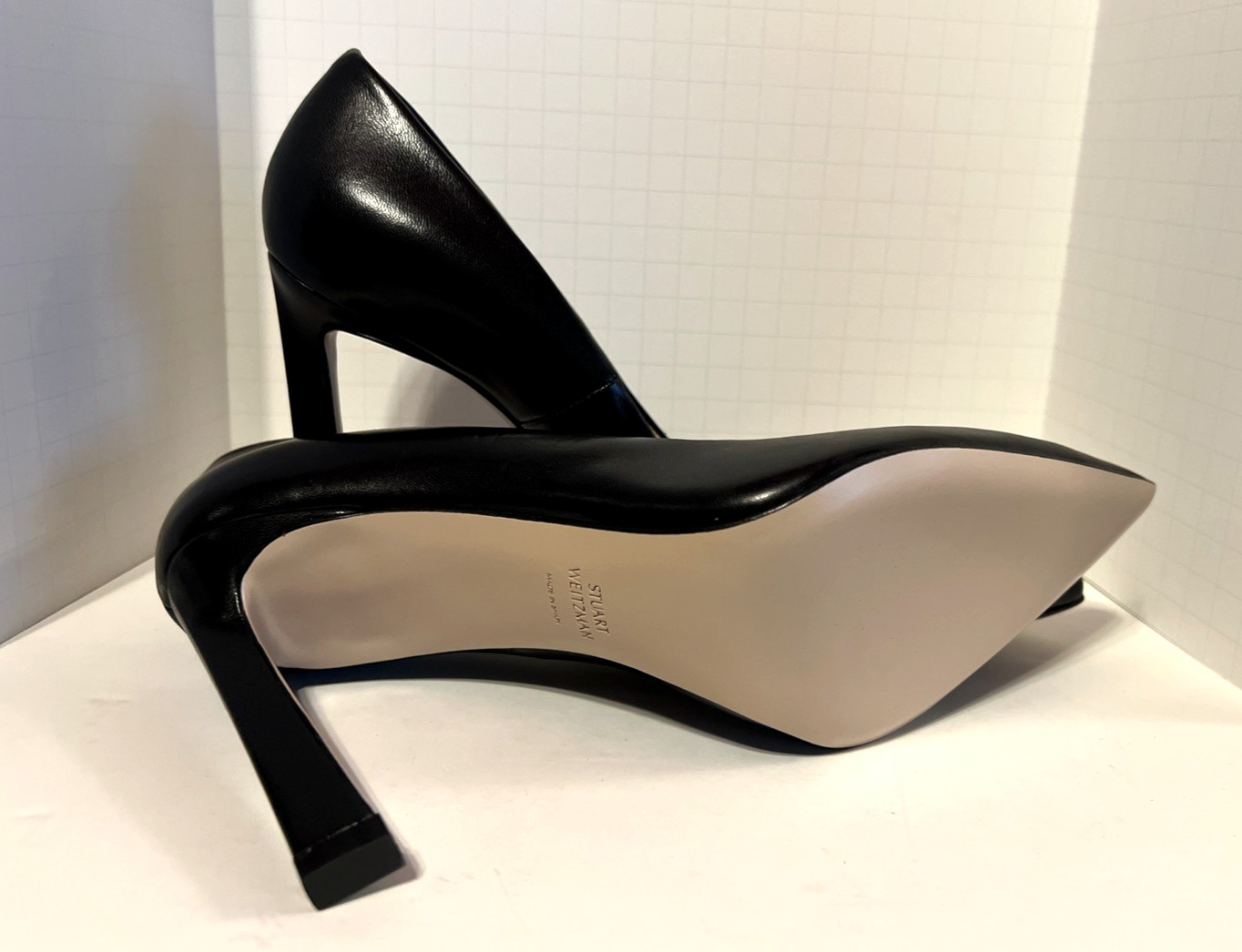 Stuart Weitzman Leather Point Toe Pumps Stlietto Heels Black Size 8.5M