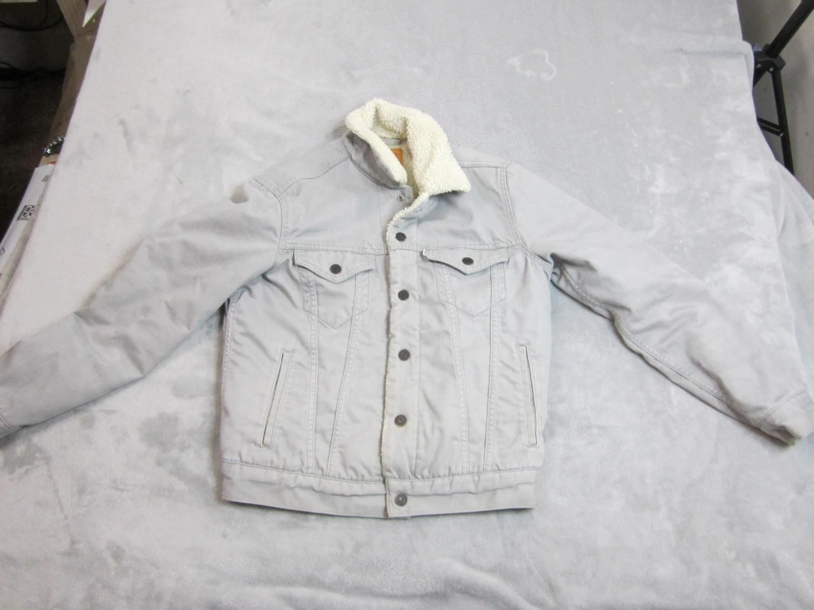 Levi's Jacket Mens Small Gray Sherpa Lined Denim Bomber Western Insulated