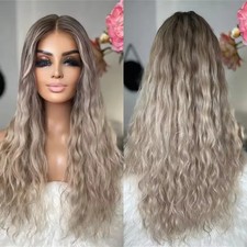 Ombre Ash Blonde Water Wave Wigs for Women 100 Human Hair Lace Front Wigs 13x4