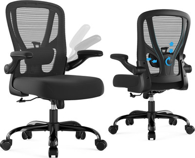 Ergonomic Mesh Office Chair with Lumbar Support & Flip-Up Armrests, Black