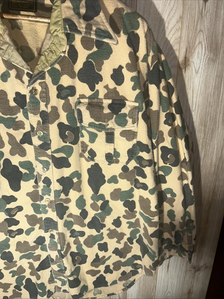 Camisa gamuza vintage Eddie Bauer para hombre pato camuflada franela abotonada 2XL (26 pulgadas) Foto 3 de 4