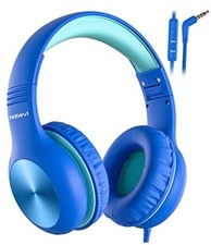 Kids Headphones with Cord, Over-Ear Headphones for Kids with Microphone, Blue