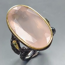 Handmade 34 ct Natural Rose Quartz Ring 925 Sterling Silver Size 8 /R439582