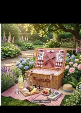 Luxury Wicker Picnic Basket Gift Hamper Set for 4 w/ Wine Glasses & Cutlery Set