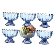  6PCs Set 5oz Small Cute Footed Tulip Glass Dessert Bowls/Cups - Perfect Blue