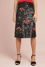 Anthropologie Maeve Garden Glitz Sequin Embroidered Floral Midi Skirt Sz 10