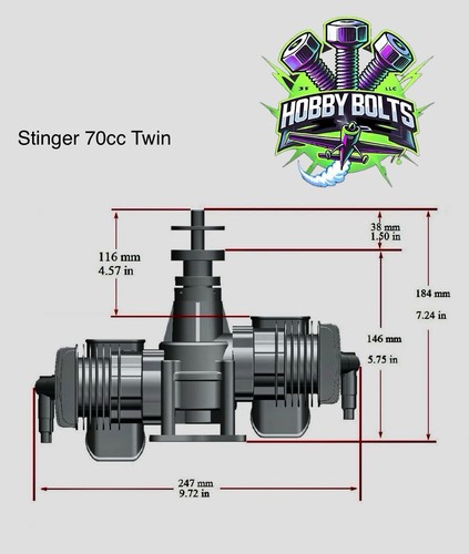 Stinger 70cc Twin RC Plane 2Stroke Gas Engine With Exhaust. RCGF, Hobby Bolts - Picture 6 of 6