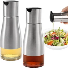 2 Pack Silver Olive Oil and Vinegar Dispenser Set, 10OZ Oil Dispenser Cruet w...