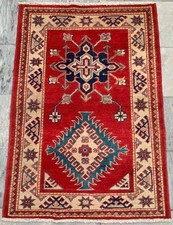 3x4 ft Afghan Kazak Rug Handmade Wool Floral 80x117 cm