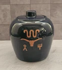 Vtg Frankoma Royal Blue Black Western Ranch Cookie Jar Longhorn Brands USA