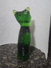 RARE Vintage URANIUM GLASS Avocado Green KANAWHA  Glass 5” Smiling Cat — photo 4
