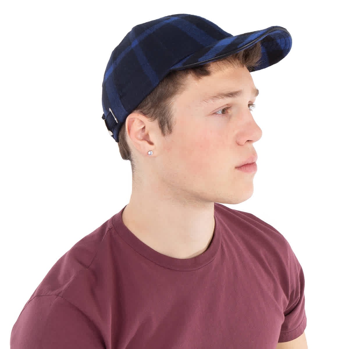 Burberry Navy Check Cashmere Baseball Cap, Size Medium thumbnail 2